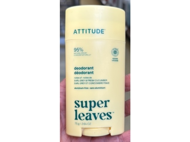 Attitude Super Leaves Deodorant, Earl Grey & Fresh Cucumber, 2.64 oz/75 g