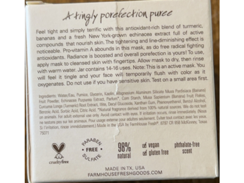 Farm House Fresh Mighty Tighty Turmeric & Banana Tightening Mask, 3.2 fl oz/94.6 mL