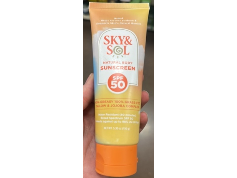 Sky & Sol Natural Body Sunscreen, SPF 50, Grass-Fed Tallow & Jojoba Complex, 5.30 oz/150 g