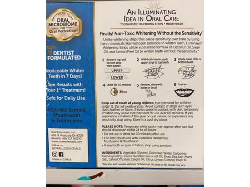 Lumineux Oral Essentials Whitening Strips, Enamel Safe, 28 Count