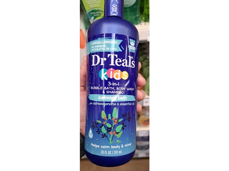 Dr Teal's Kids 3 in 1 Bubble Bath + Body Wash + Shampoo, Calming Bath, 20 fl oz/591 mL