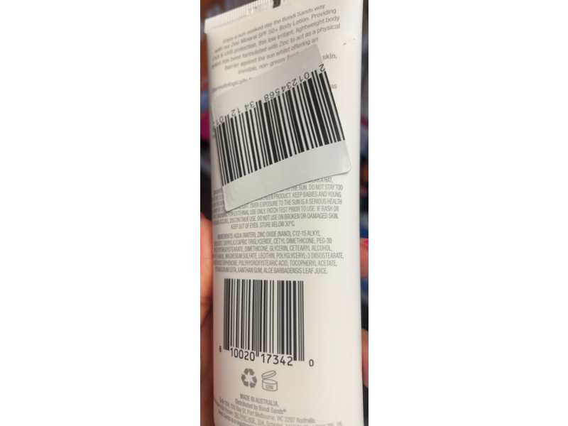 Bondi Sands Zink Mineral Body Lotion, SPF 50+, 4.05 fl oz/120 mL