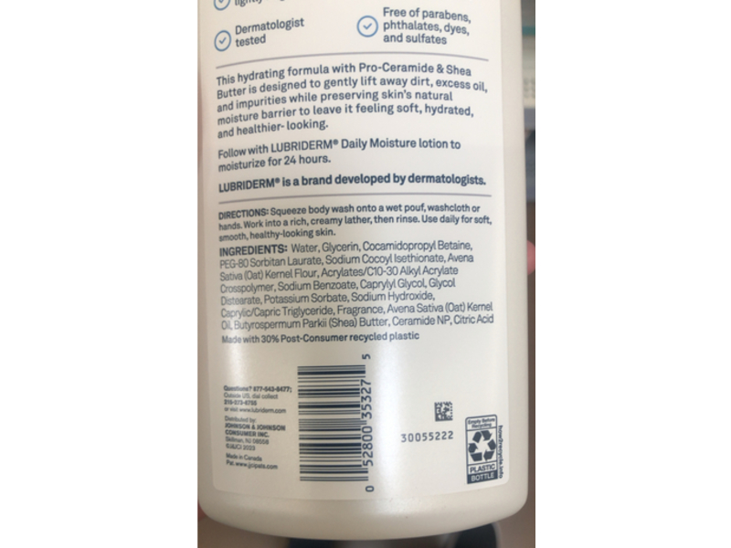 Lubriderm Daily Moisture Body + Face Wash, Shea Butter, 16 fl oz/473 mL