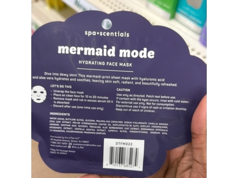 Spa Scentials Hydrating Face Mask, Mermaid Mode, 0.81 oz/23 g