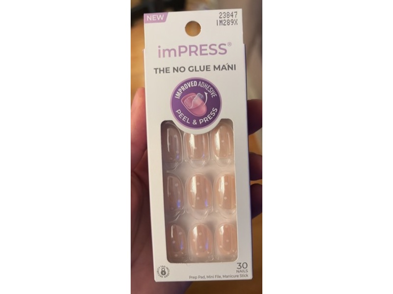 ImPress No Glue Mani Press On Nails, Fallin, Pink, Short Size, Oval Shape, 30 Count