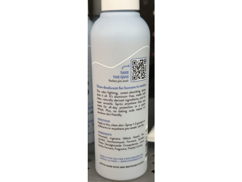 Curie Deodorant & Body Spray, Coconut Nectar, 3 oz/85 g