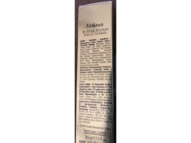 Farmasi Verbena & Shea Butter Hand Cream, 1 fl oz/30 ml