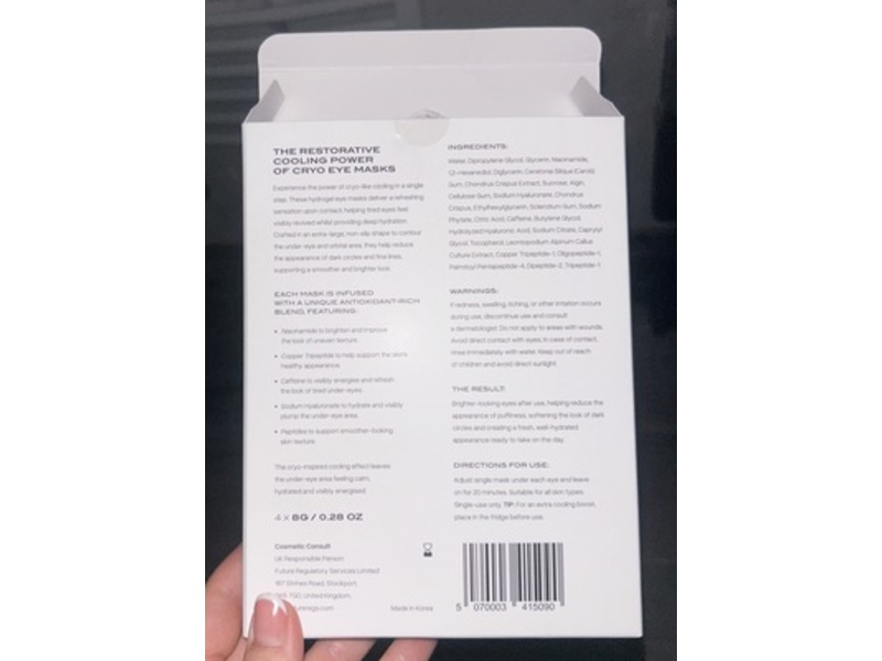Cosmetic Consult Miracle Cryo Eye Masks, 0.28 oz/8 g, 4 Count