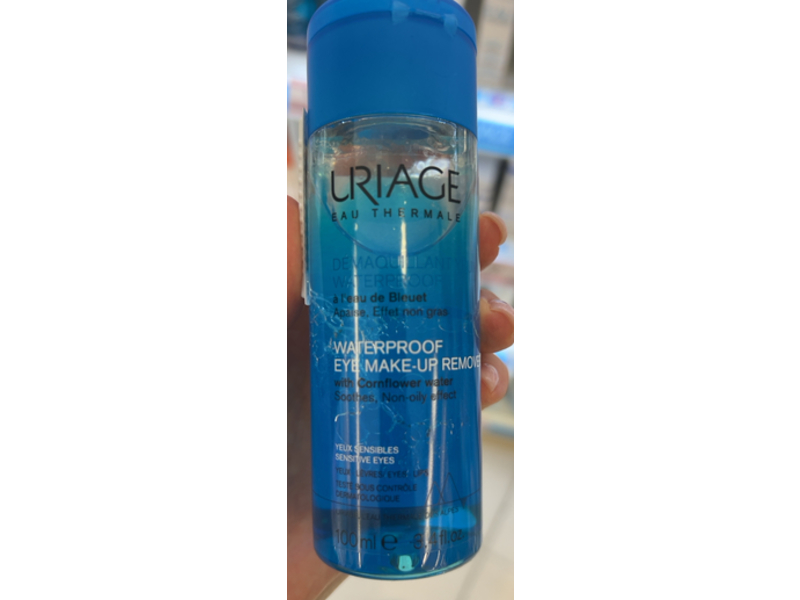 Uriage Waterproof Eye Make-Up Remover, Cornflower Water, 3.4 fl oz/100 mL