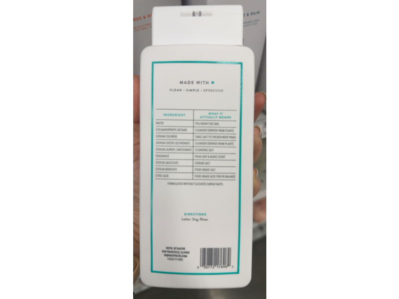 Native Body Wash, Palm Leaf & Agave, 18 fl oz/532 mL