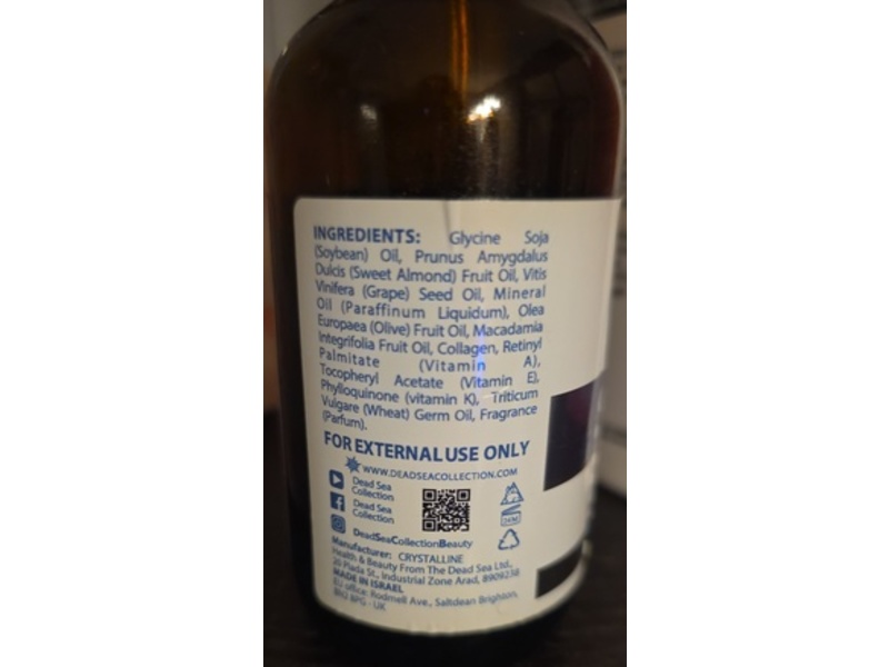 Dead Sea Collection Body Oil for Dry Skin, Collagen, 4 fl oz/120 mL