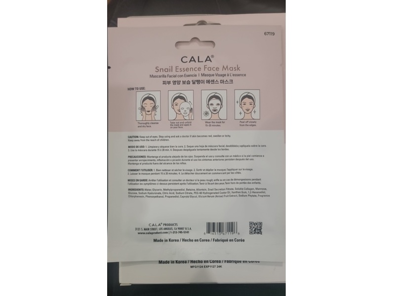 Cala Snail Essence Face Masks, 0.8 fl oz/23 g, 5 Count