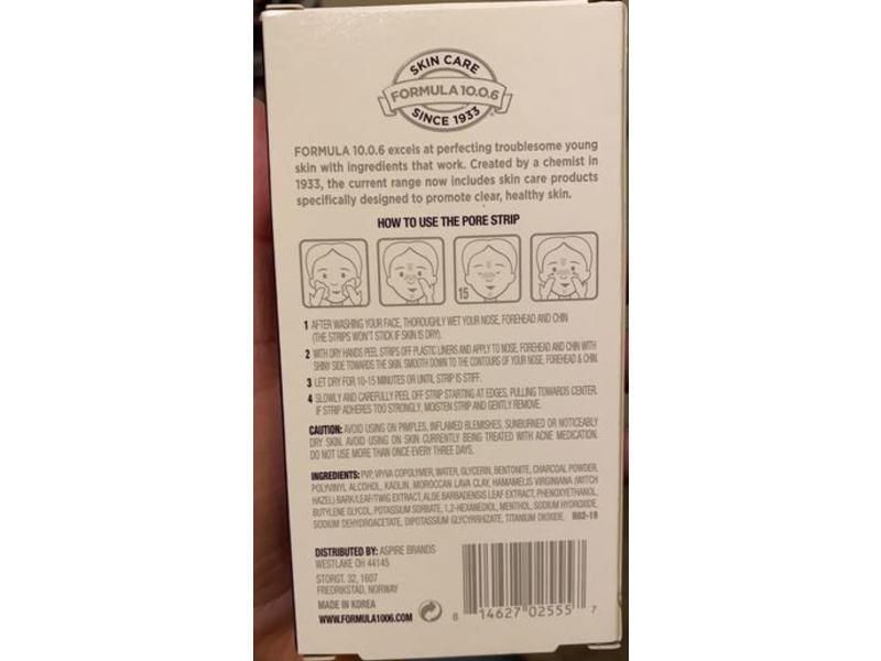 Formula 10.0.6 Down To the Pore Strips, Charcoal + Witch Hazel, 8 Piece