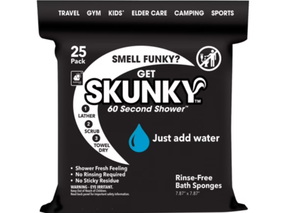 Skunky Disposable Rinse-Free Bathing Sponge Wipes, 25 Count, Pack Of 4