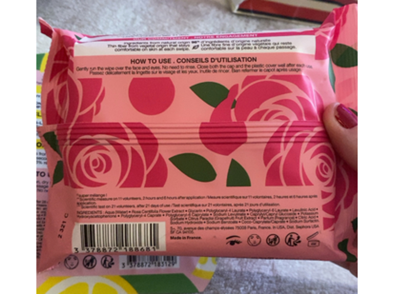 Sephora Face & Eyes Glowing Cleansing Wipes, Rose, 20 Count