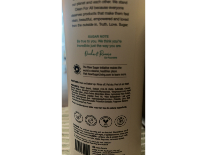Raw Sugar Body Wash, Shea + Rice Flower, 25 fl oz/740 mL