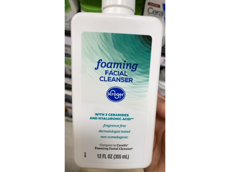 Kroger Foaming Facial Cleanser, Ceramides & Hyaluronic Acid, 12 fl oz/355 mL