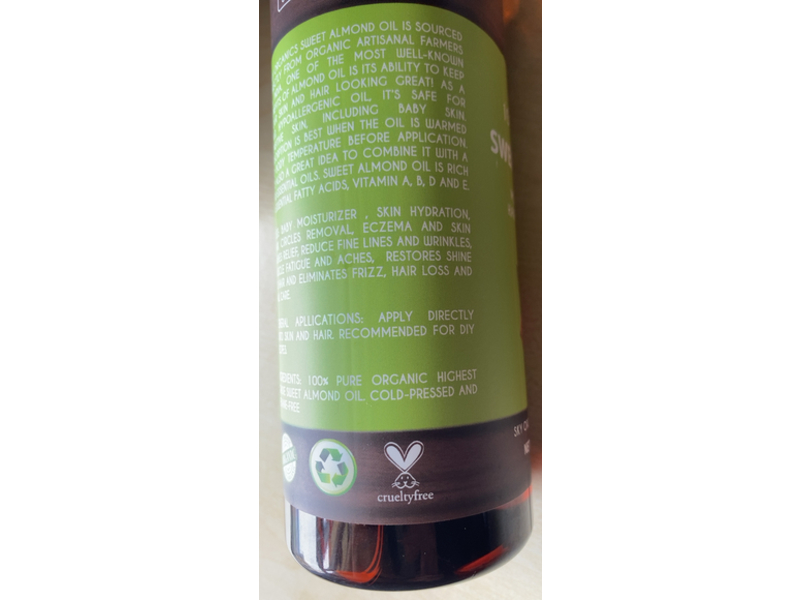 Sky Organics 100% Pure Organic Sweet Almond Oil, 16 fl oz/473 mL