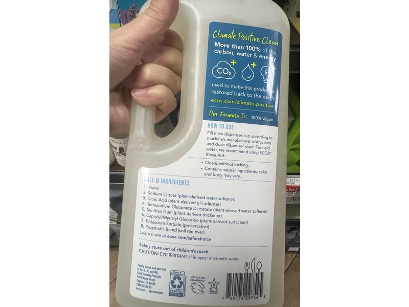 Ecos Plant Powered Dishwasher Gel, Free & Clear, 40 Loads, 40 fl oz/1.18 L