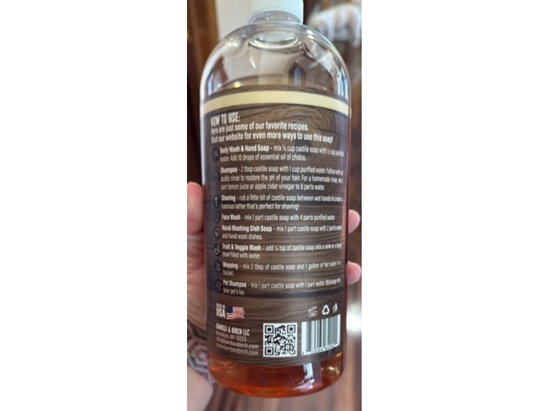 Bamboo & Birch Pure Castile All In 1 Liquid Soap, Tobacco Vanilla, 32 oz/946 mL