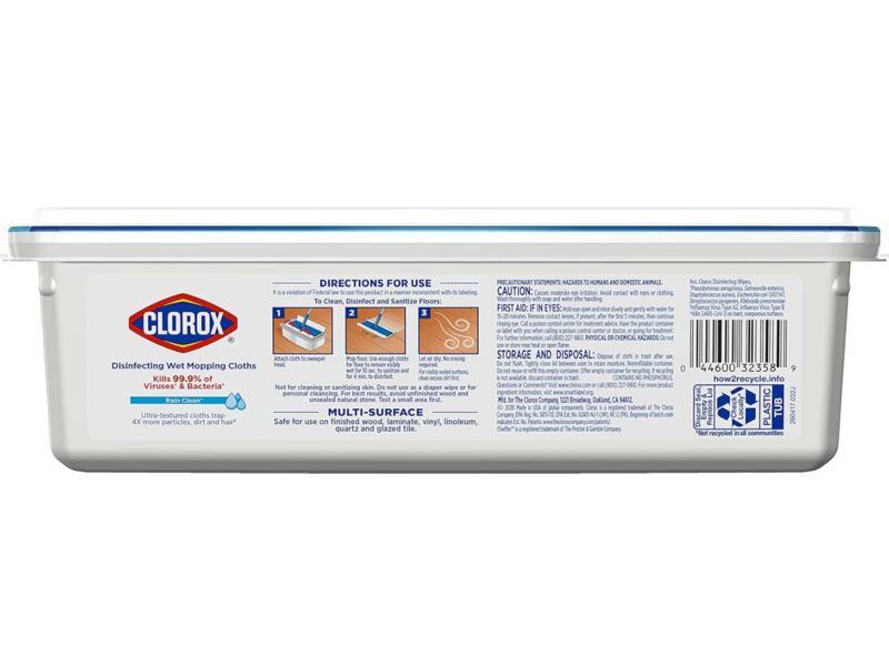Clorox Disinfecting Wet Mopping Cloths, Rain Clean, 24 Count
