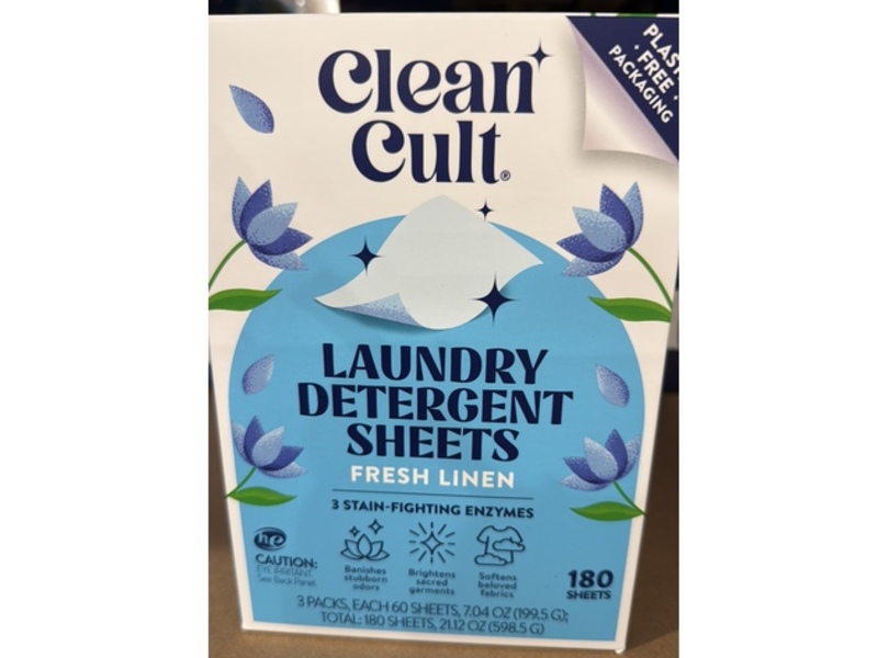 Clean Cult Laundry Detergent Sheets, Fresh Linen, 21.12 oz/598.5 g, 180 Count