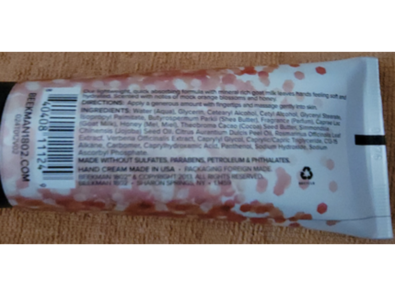 Beekman 1802 Goat Milk Hand Cream, Honey & Orange Blossom, 2 oz/59 mL