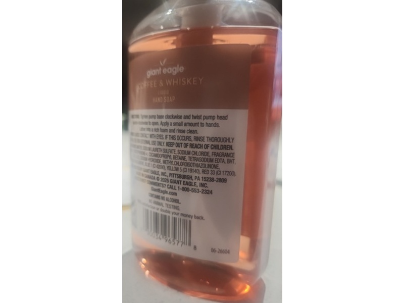 Giant Eagle Liquid Hand Soap, Coffee & Whisky, 7.5 fl oz/222 mL