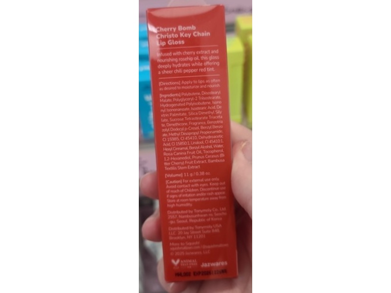 Tonymoly x Squishmallows Key Chain Lip Gloss, Christo Cherry Bomb, 0.38 oz/11 g