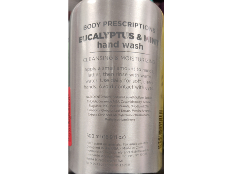 Body Prescriptions Hand Wash, Eucalyptus & Mint, 16.9 fl oz/500 mL