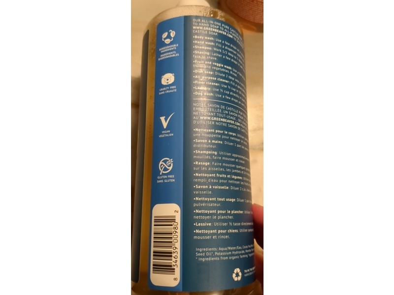 Green Beaver All in One Soap, Frosty Mint, 33.4 fl oz/990 mL