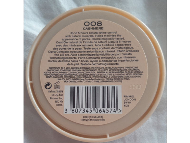 Rimmel Stay Matte Long Lasting Pressed Powder, 008 Cashmere, 0.49 oz/14 g