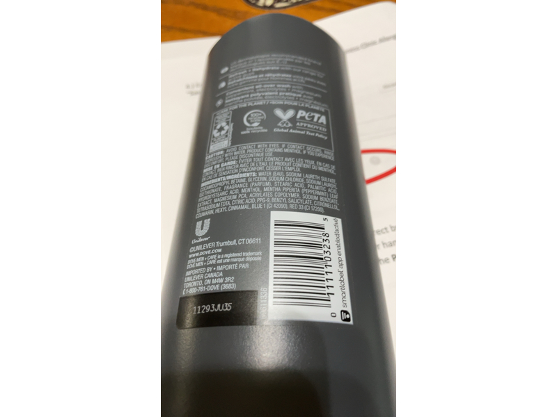 Dove Men + Care 3 In 1 Recover Body, Face & Hair Wash, Peppermint, 18 fl oz/532 mL