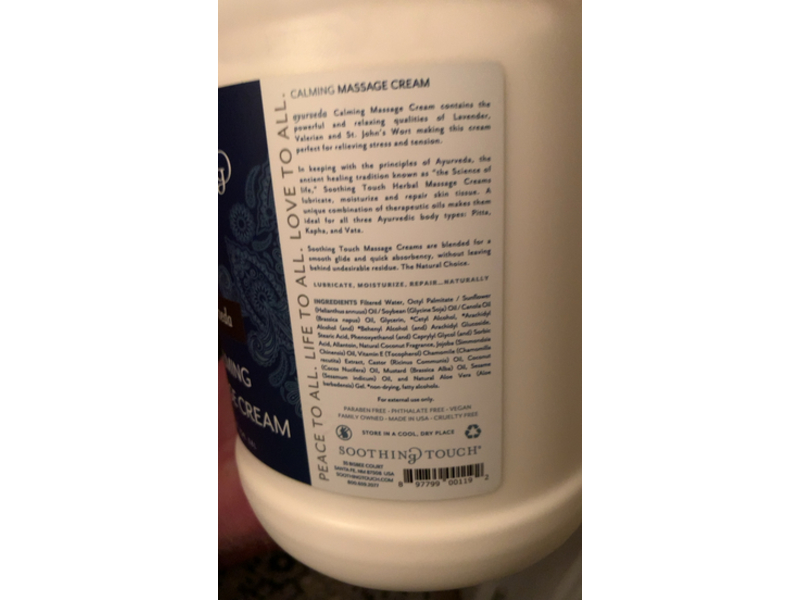 Soothing Touch Calming Massage Cream, Ayurveda, 128 fl oz/3.8 L