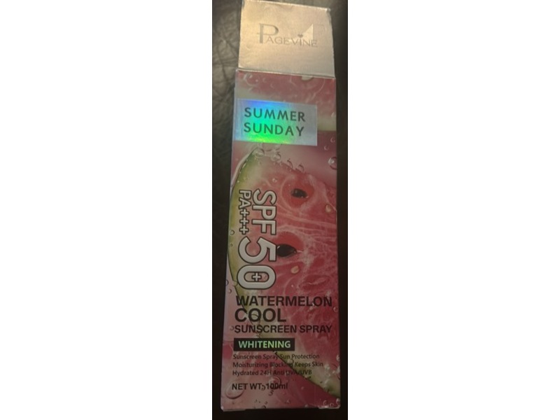 Pagevine Summer Sunday Sunscreen Spray, Watermelon Cool, SPF 50+, PA+++, 100 mL