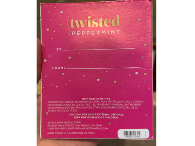 Bath & Body Works Happy Holidays Bath Fizzy, Twisted Peppermint, 2.5 oz/70 g