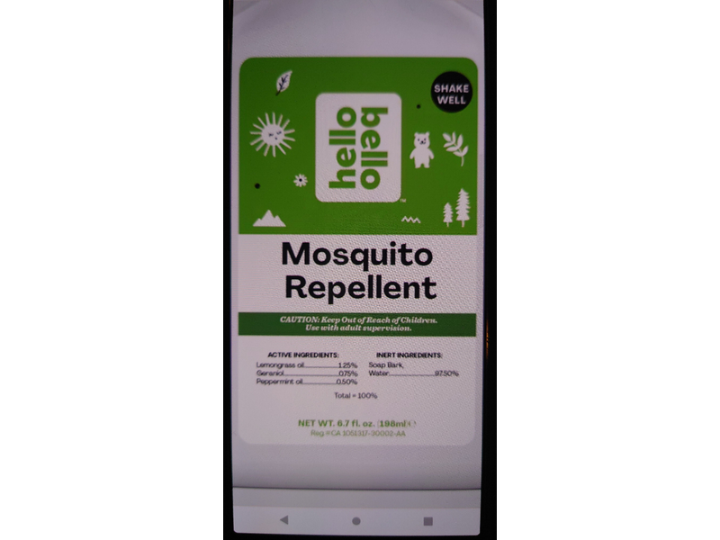 Hello Bello Mosquito Repellent, 6.7 fl oz/198 mL