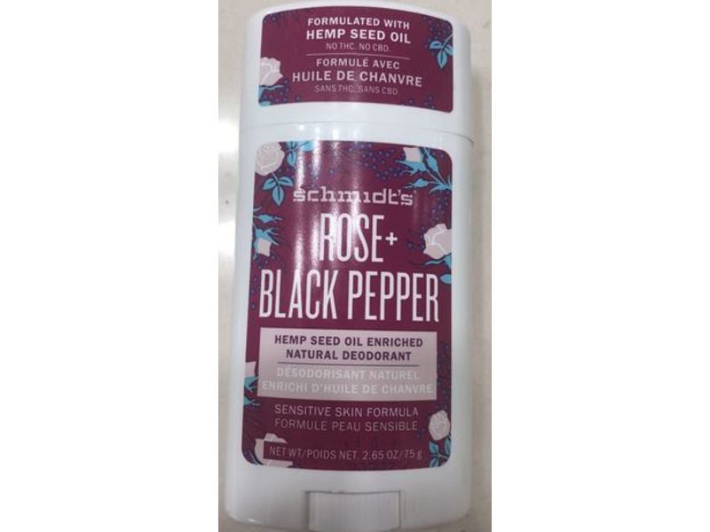 Schmidt's Natural Deodorant, Hemp Seed Oil, Rose + Black Pepper, 2.65 oz/75 g