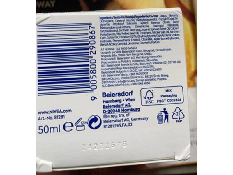 Nivea Anti Wrinkle + Revitalizing Face Cream, 55, Avocado Oil, 50 mL