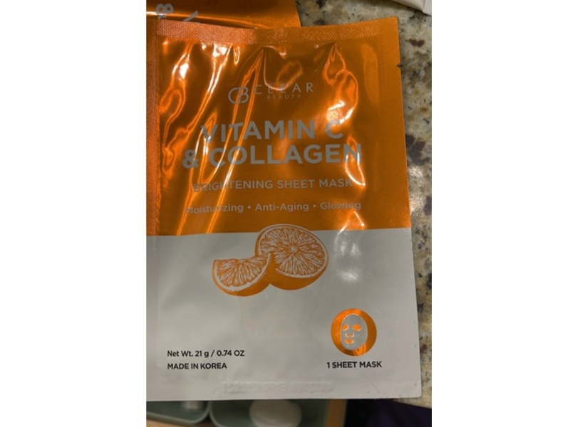 Clear Beauty Vitamin C & Collagen Brightening Sheet Mask, 0.74 oz/21 g