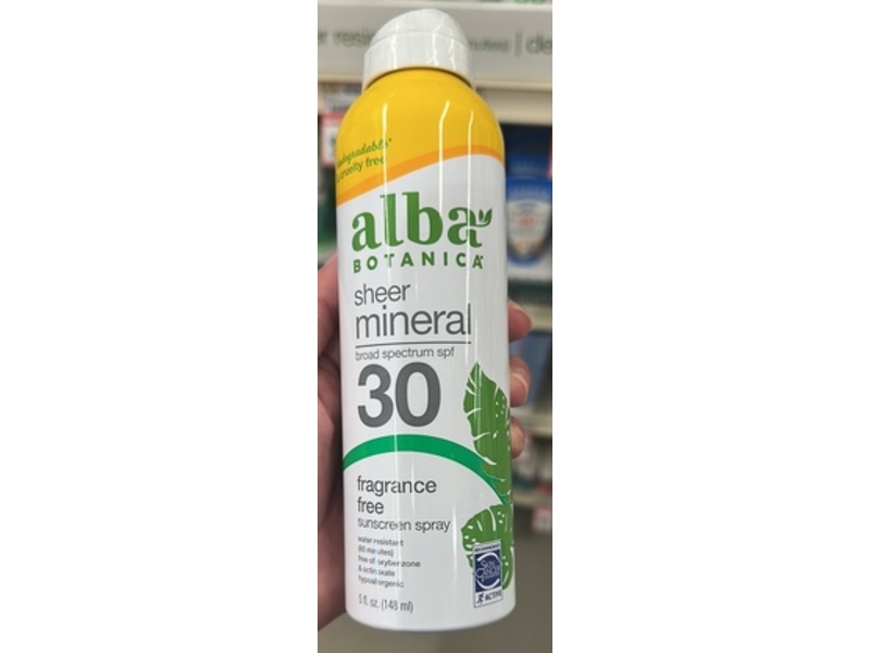 Alba Botanica Sheer Mineral Sunscreen Spray, SPF 30, 5 fl oz/148 mL