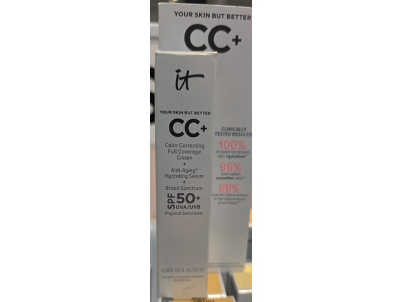 It Cosmetics CC+ Color Correcting Full Coverage Cream Travel, SPF 50+, Medium Cool, 0.406 fl oz/12 mL