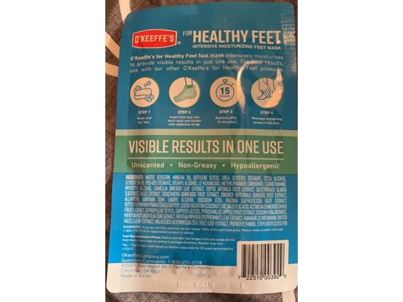 O'Keeffe's Healthy Feet Foot Mask Intensive Moisturizing, 1 Count, Pack Of 2