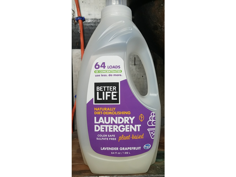 Better Life Naturally Dirt - Demolishing Laundry Detergent, Lavender Grapefruit, 64 Loads, 64 fl oz/1.89 L, Pack of 4