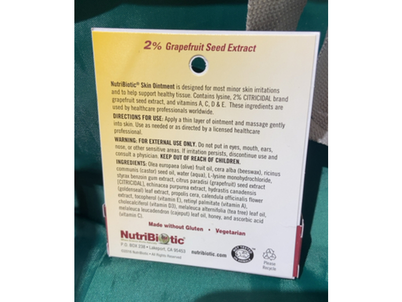 NutriBiotic Skin Ointment, 2% Grapefruit Seed Extract Plus Vitamin A, C, D & E, 0.5 fl oz/15 mL