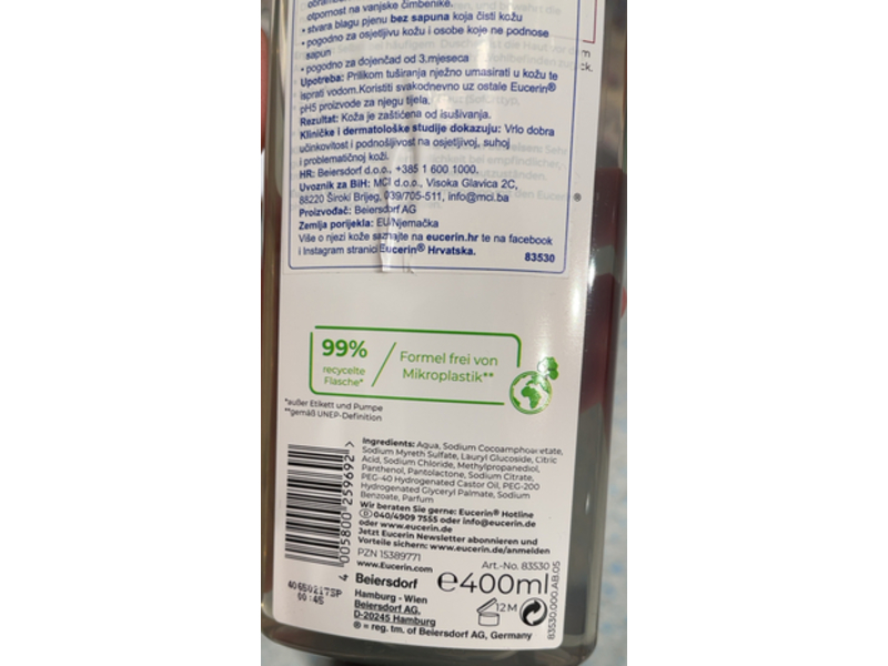 Eucerin Extra Mild Shower Gel, 400 mL