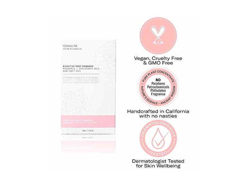 Odacite Pure Elements Bioactive Rose Gommage Baby Soft facial peel, Pineapple + Hyaluronic Acid, 1.69 fl oz / 50 mL