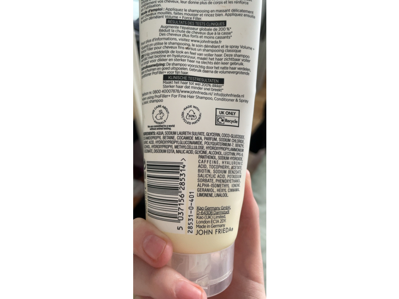 John Frieda PROfiller+ Thickening Shampoo, Biotin & Hyaluronic Acid, 250 mL