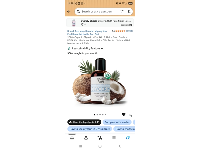 Everyday Beauty Moisturizer, Organic Glycerin, 4 fl oz/120 mL