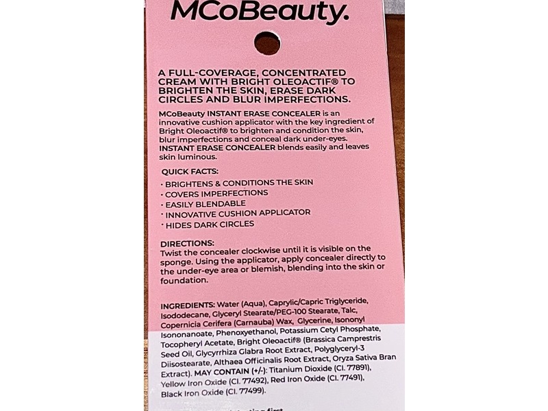 MCoBeauty Instant Erase Concealer, Ivory, 0.20 fl oz/6 mL